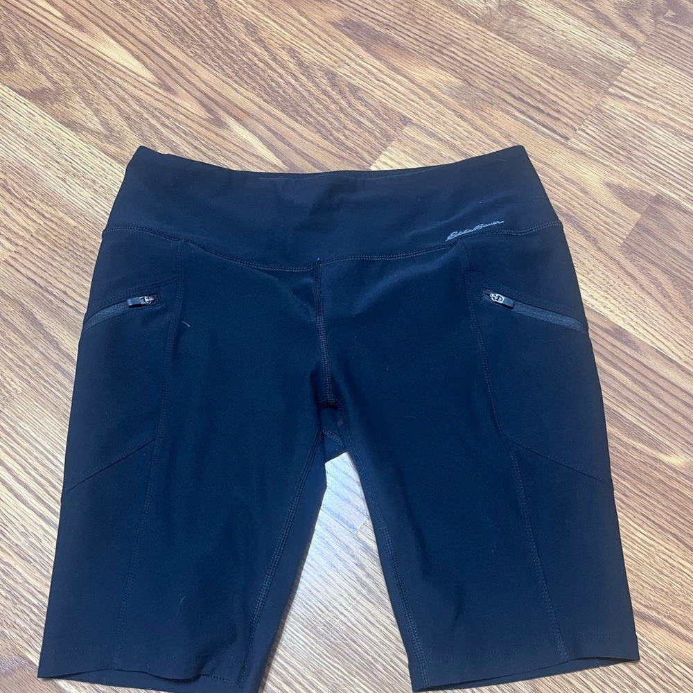 Eddie Bauer Midrise Trail Bermuda Medium Tights Shorts Bike Hiking Black Pockets